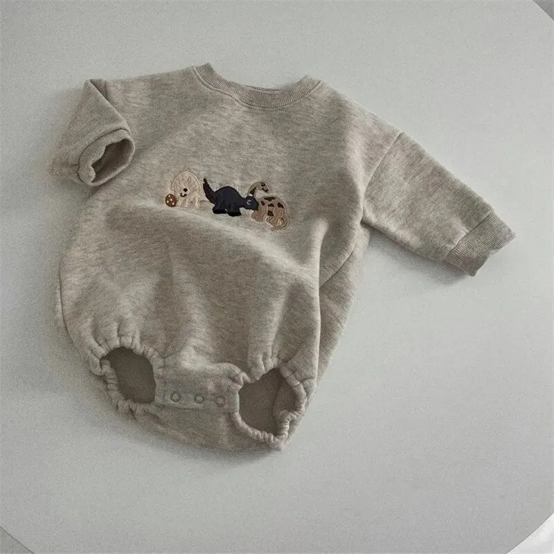 Dino Embroidered Baby Sweatshirt Romper