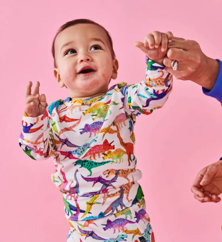 Dino Max White Organic LS Romper