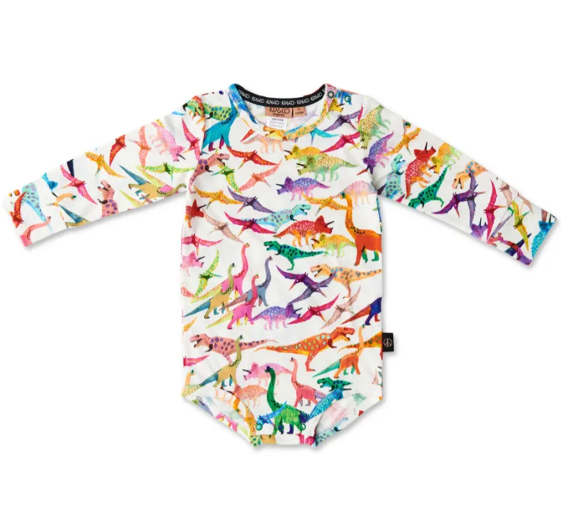 Dino Max White Organic LS Romper