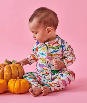 Dino Max White Organic LS Zip Romper