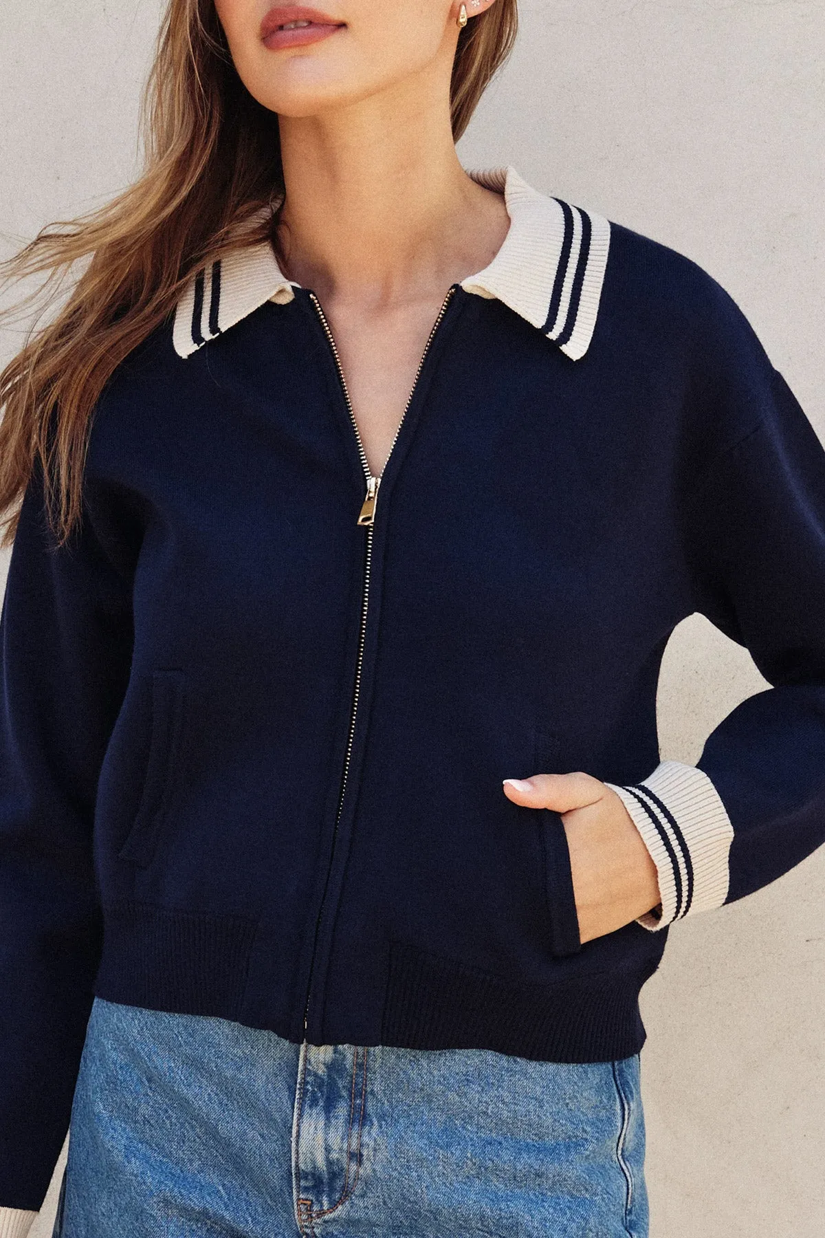 Dyllan Contrast Striped Knitted Jacket