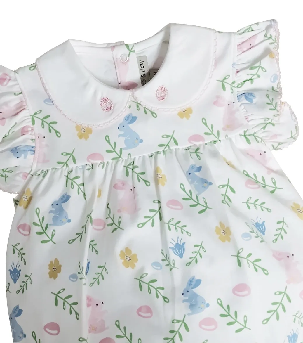 Easter Floral with Bunnies Print Baby Girl's Bubble Romper