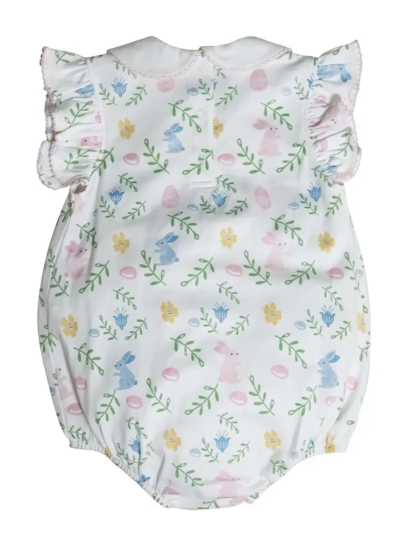 Easter Floral with Bunnies Print Baby Girl's Bubble Romper