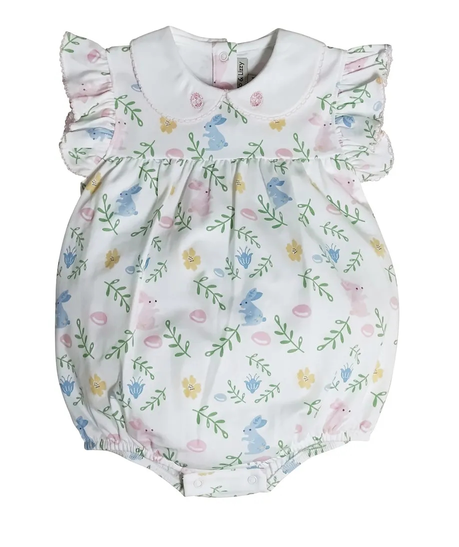 Easter Floral with Bunnies Print Baby Girl's Bubble Romper