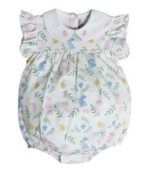 Easter Floral with Bunnies Print Baby Girl's Bubble Romper