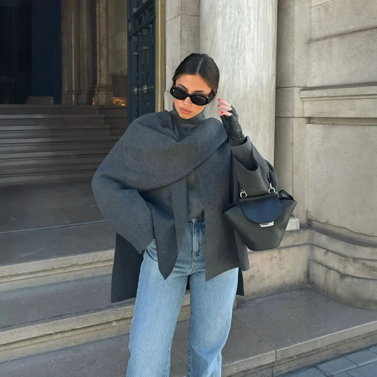 Elegant Drape Collar Outerwear