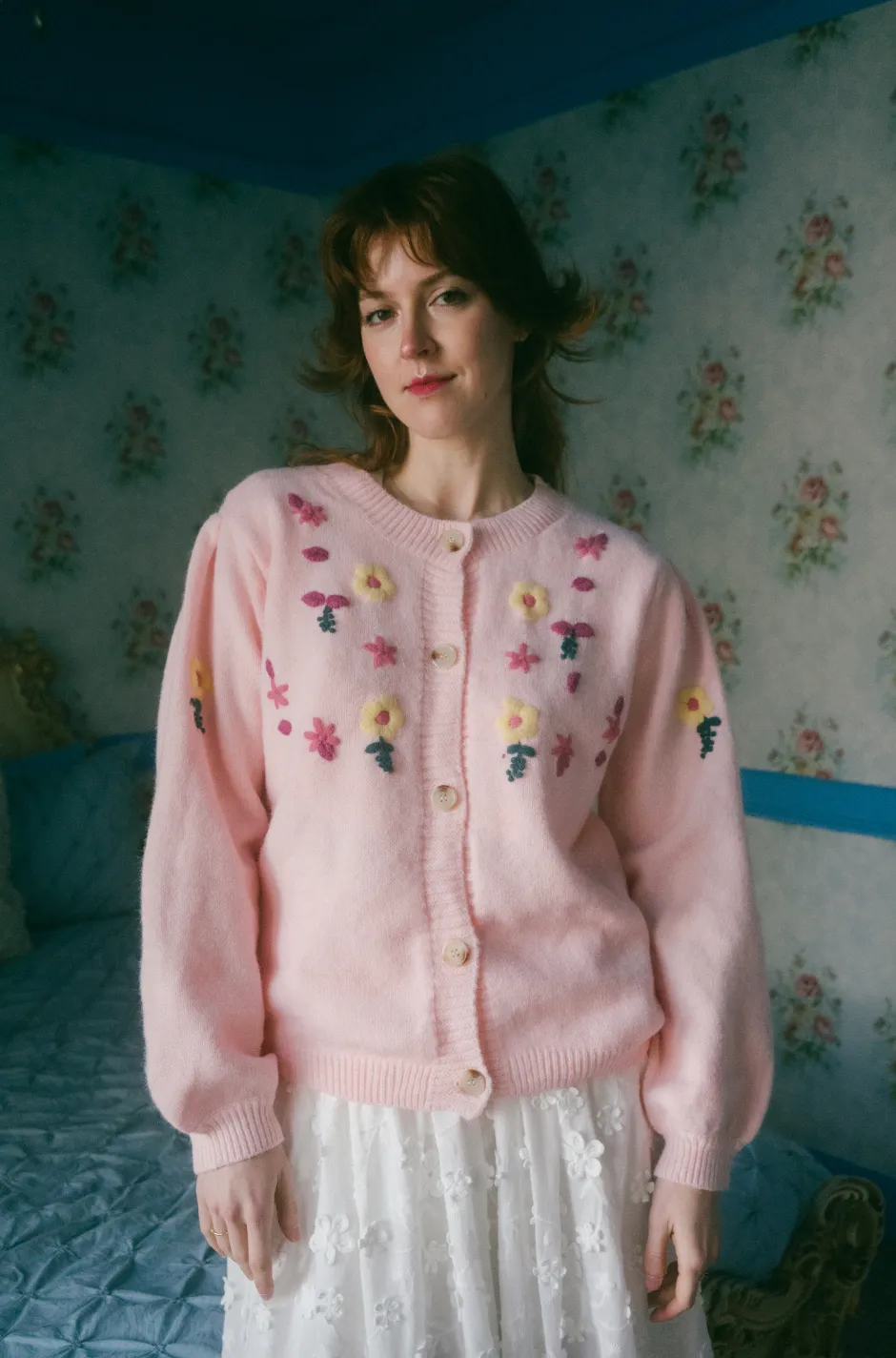 Elena Cardigan in Pink Peony Garden