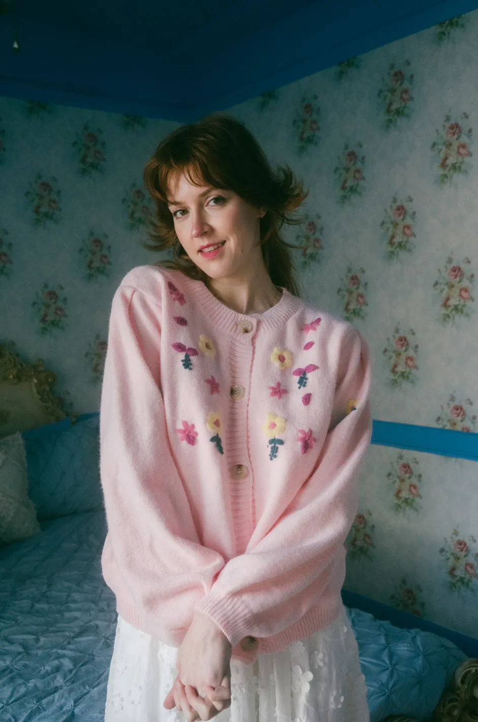 Elena Cardigan in Pink Peony Garden