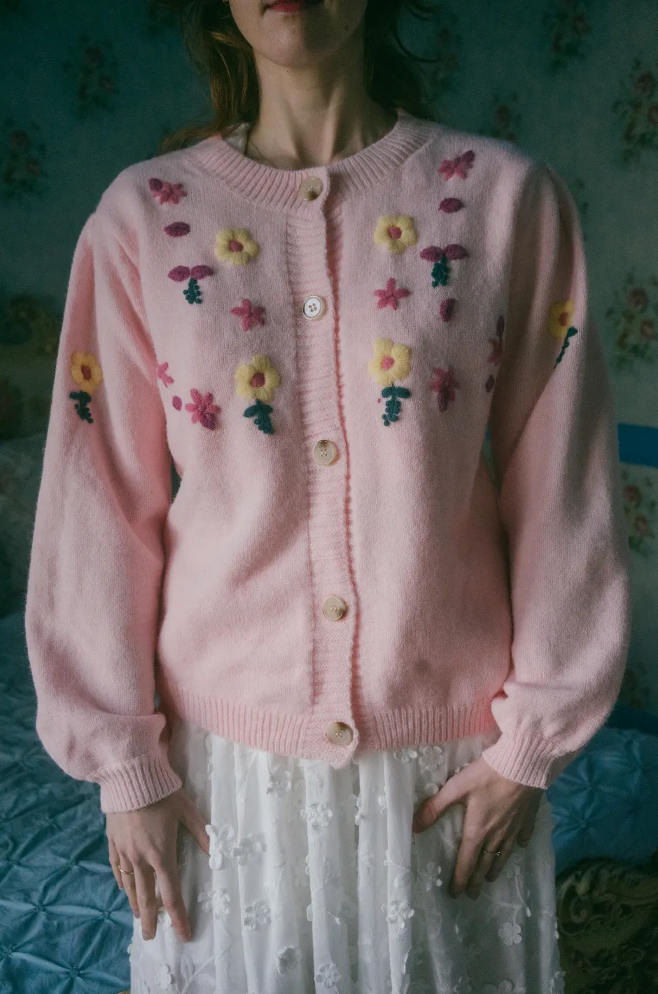 Elena Cardigan in Pink Peony Garden
