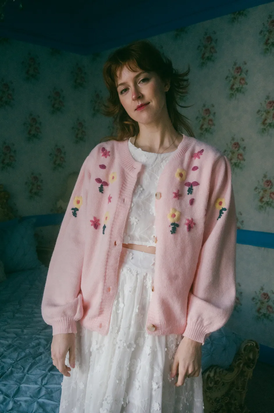 Elena Cardigan in Pink Peony Garden