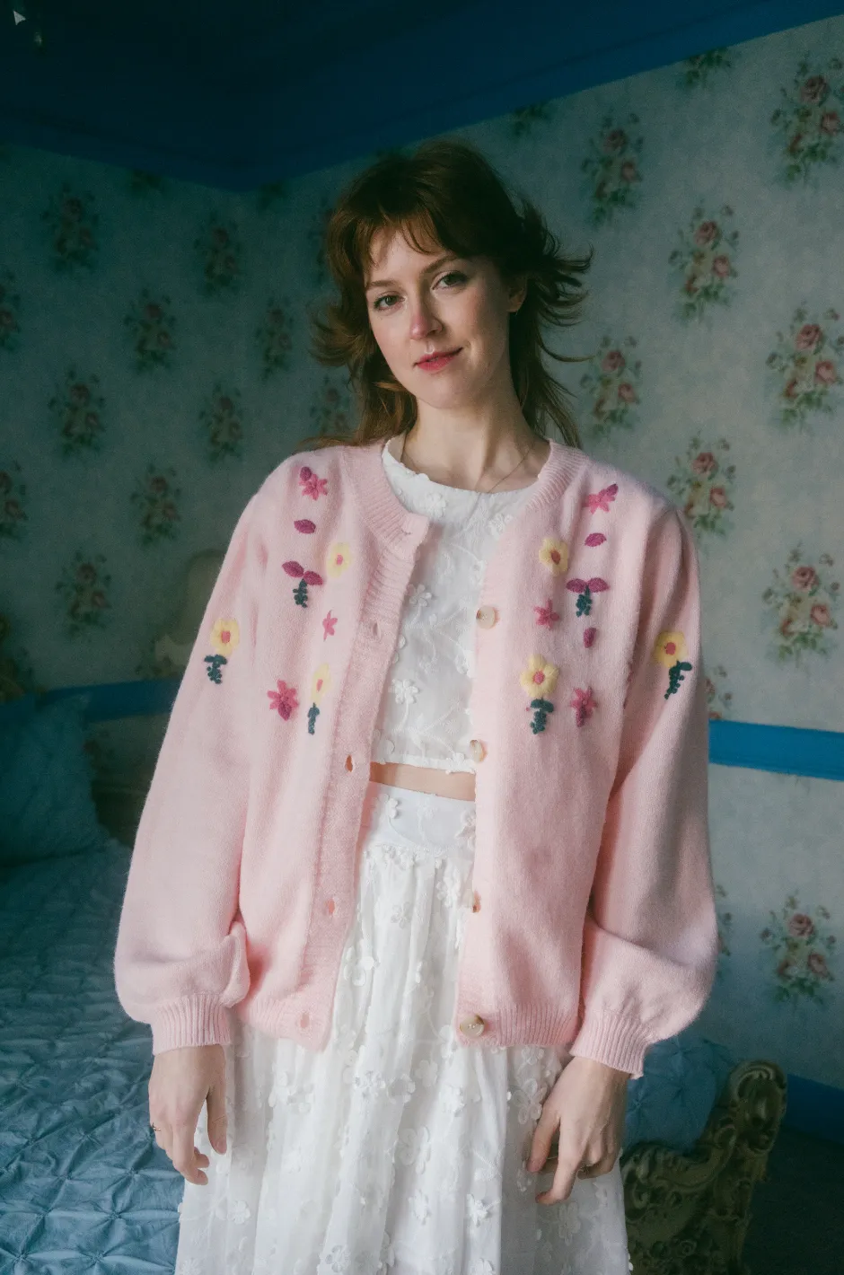 Elena Cardigan in Pink Peony Garden