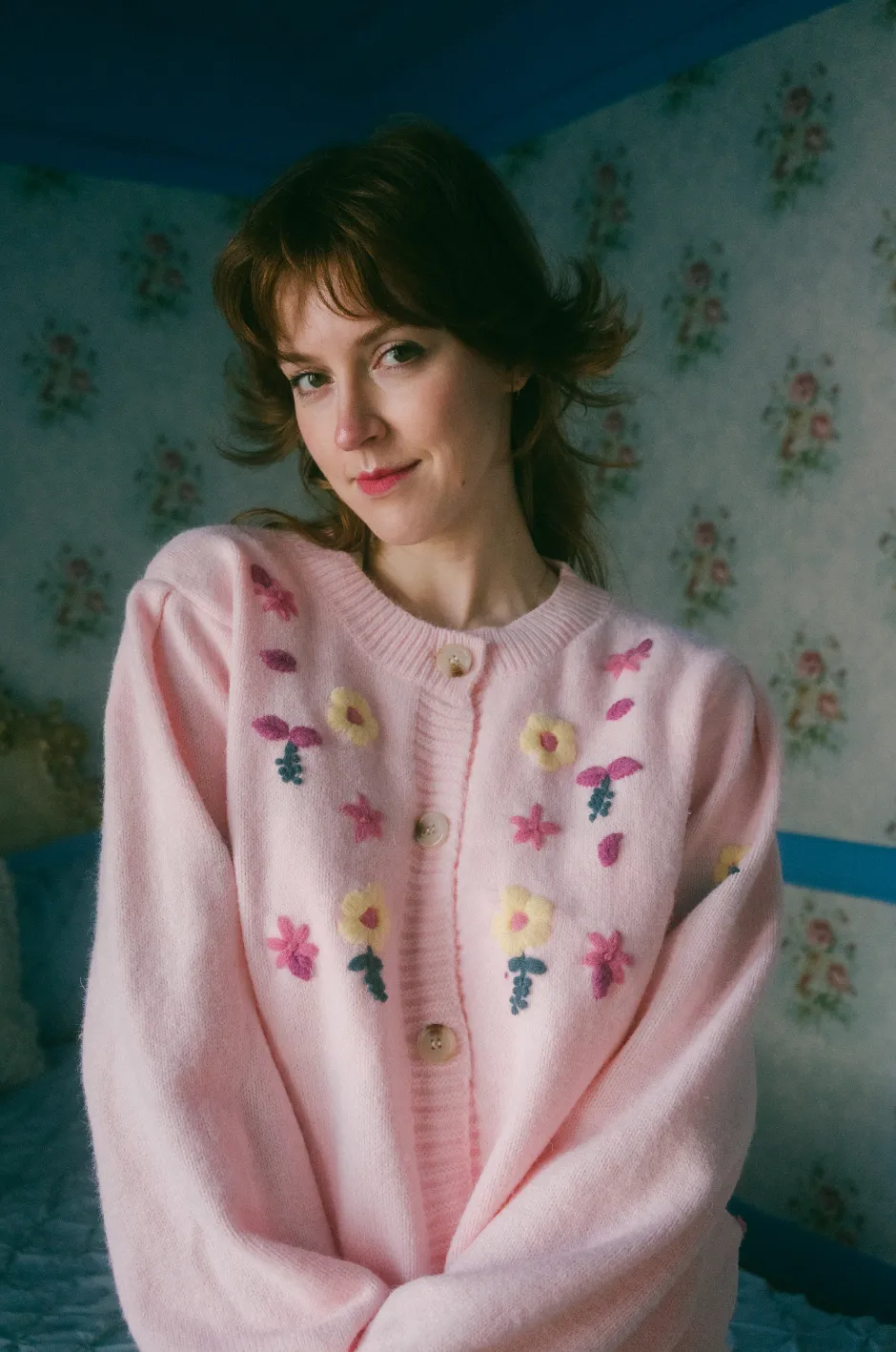 Elena Cardigan in Pink Peony Garden