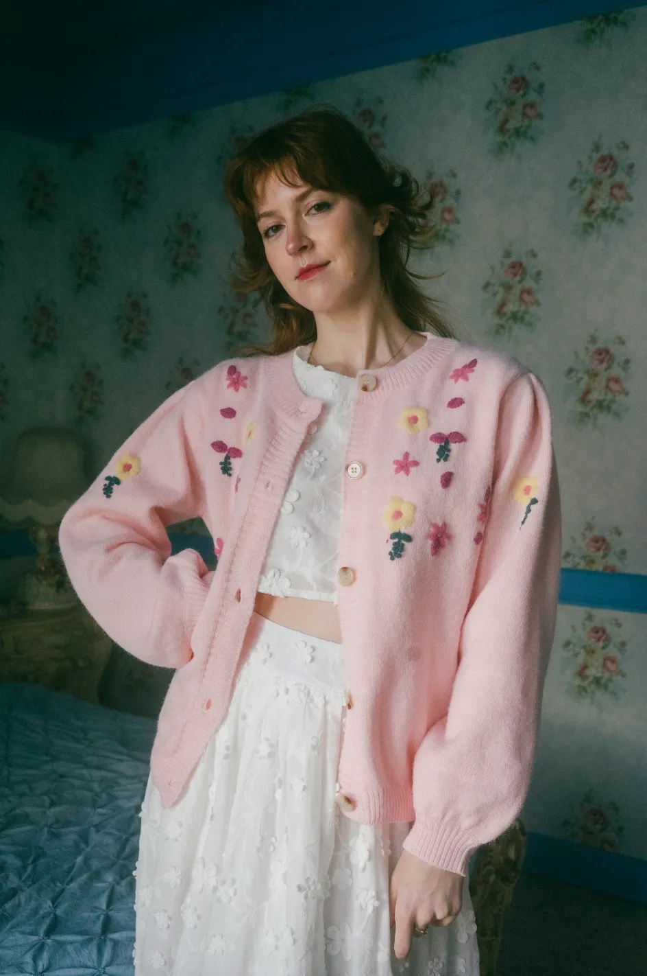 Elena Cardigan in Pink Peony Garden