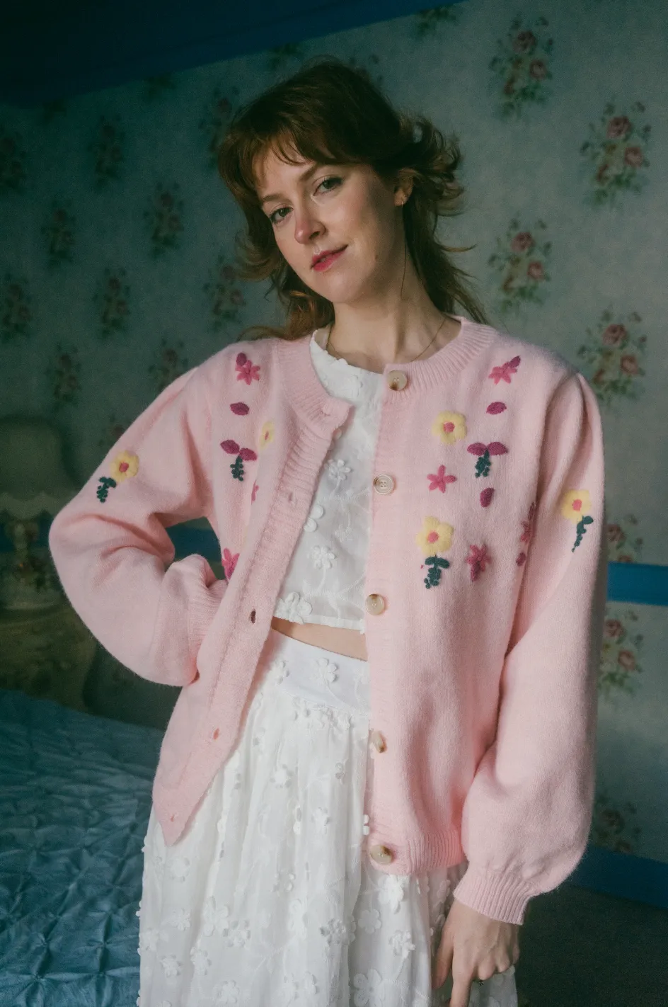 Elena Cardigan in Pink Peony Garden