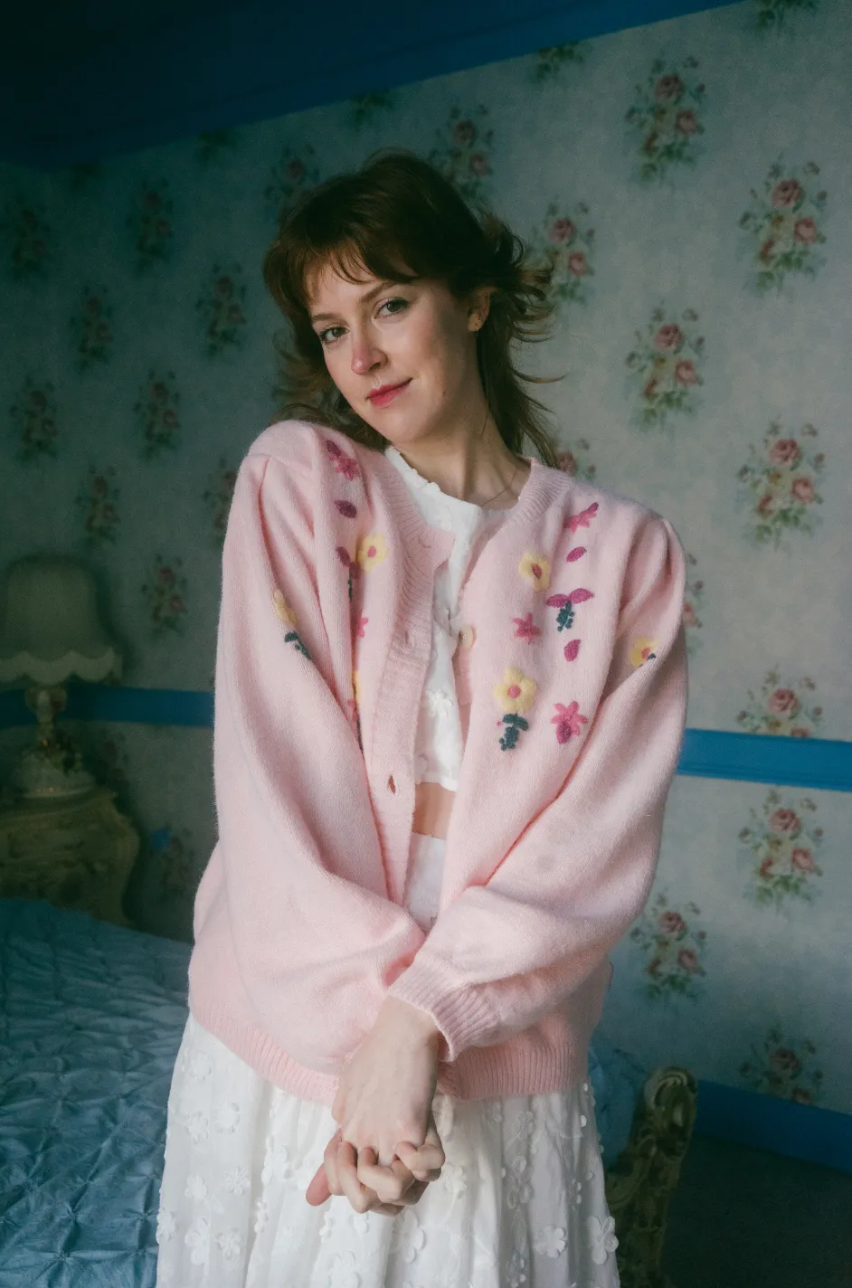 Elena Cardigan in Pink Peony Garden