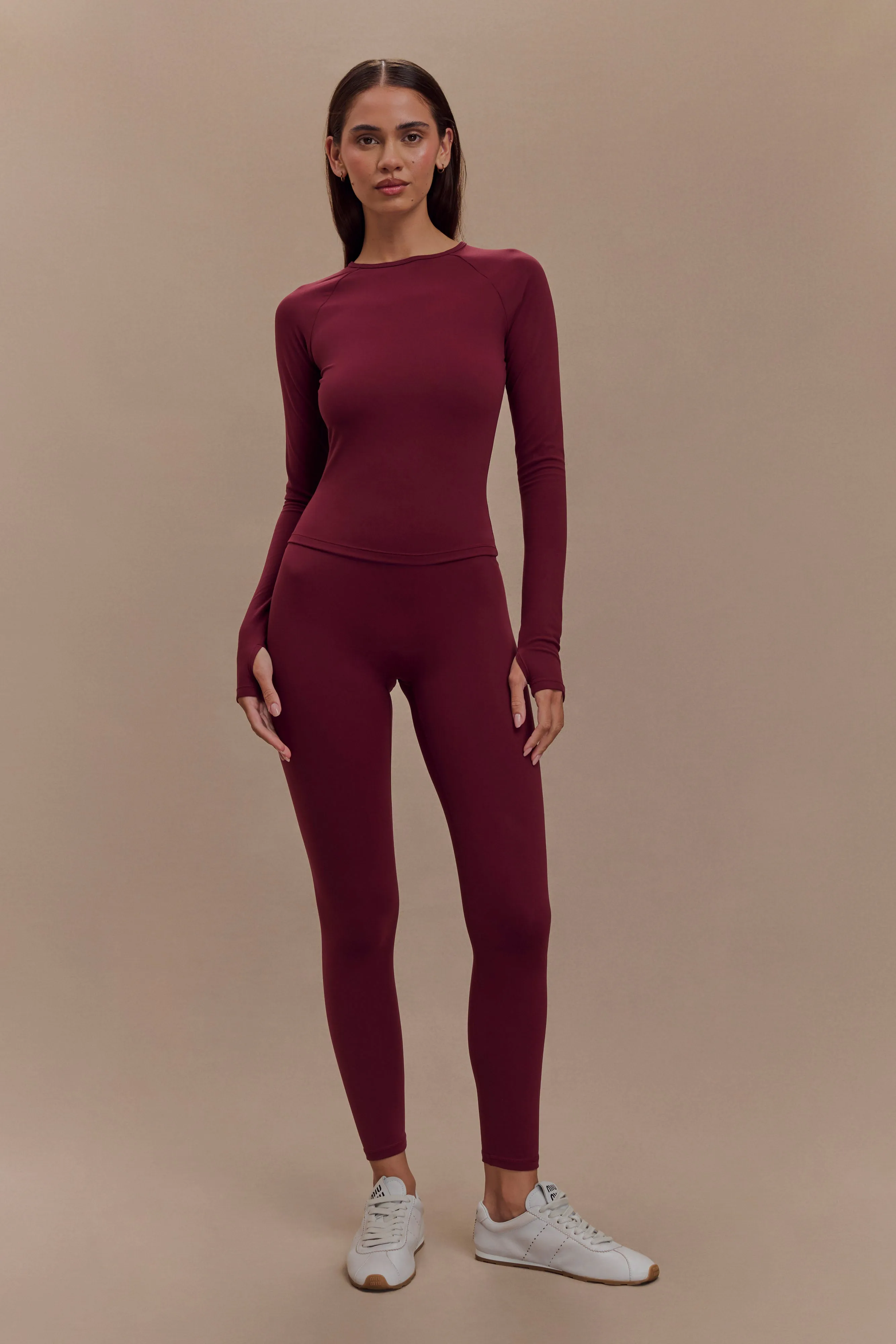 Eliana Long Sleeve Active Top - Burgundy