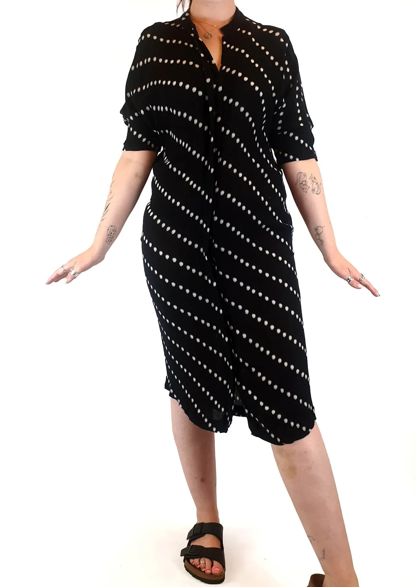 Elk black crepe polka dot maxi dress size ML