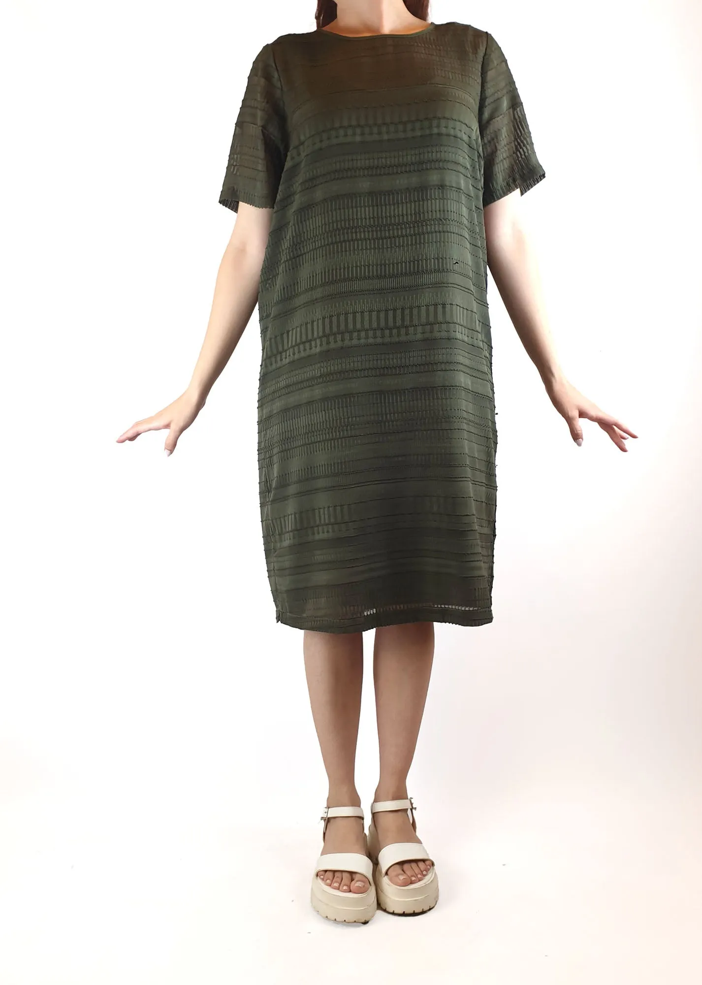 Elk green semi-sheer dress (with slip) size 10