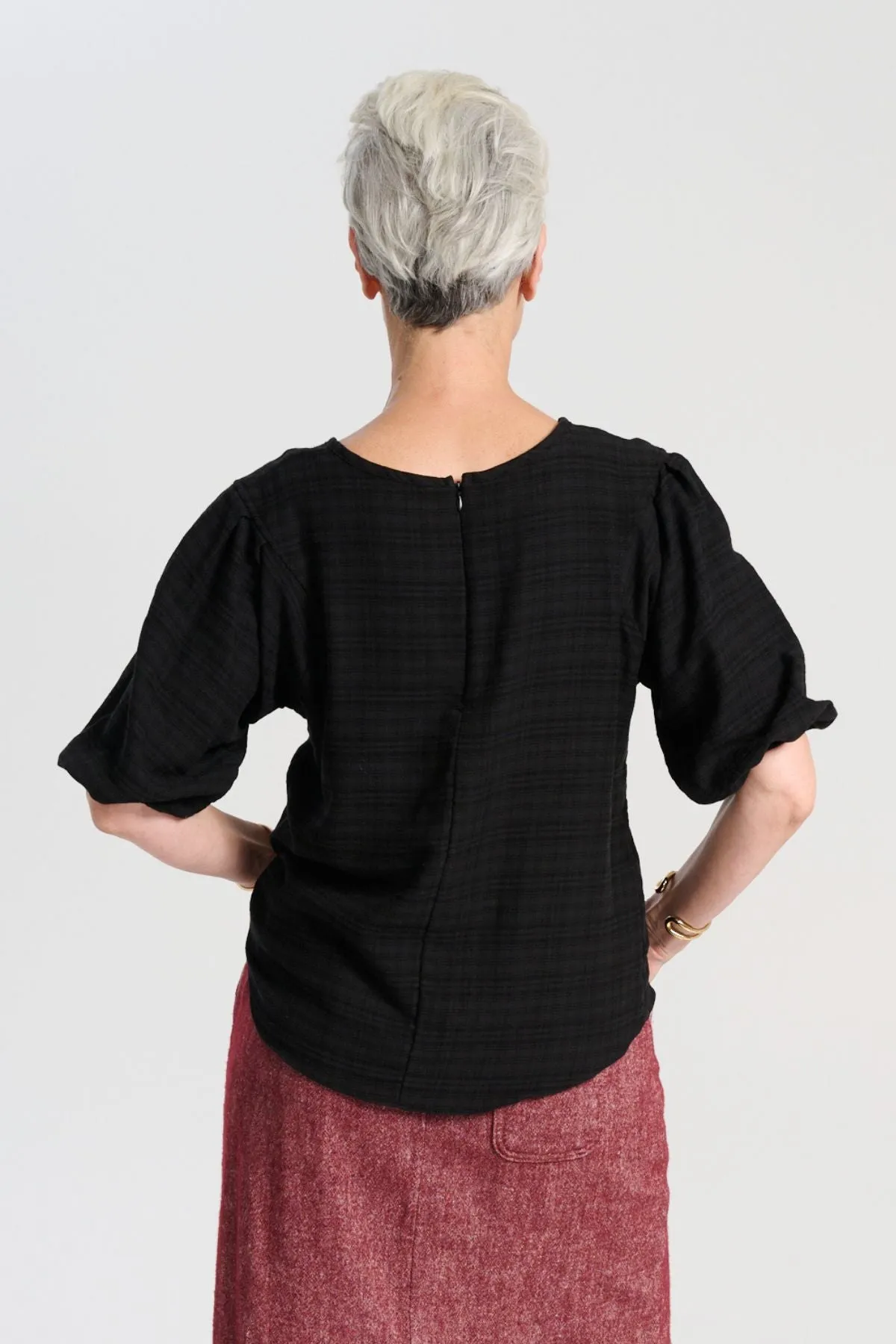 Ella Blouse Black in Brushed Seersucker