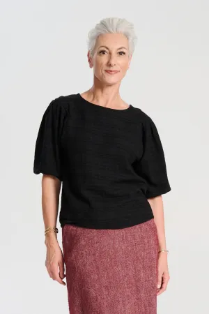 Ella Blouse Black in Brushed Seersucker