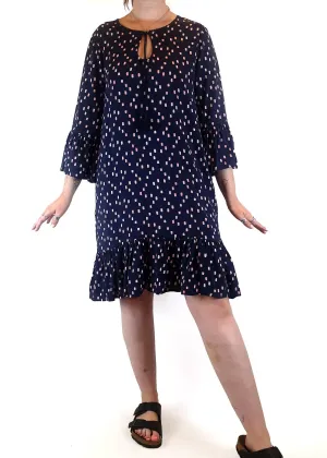 Elm navy print long sleeve dress size 12 (as new with tags)