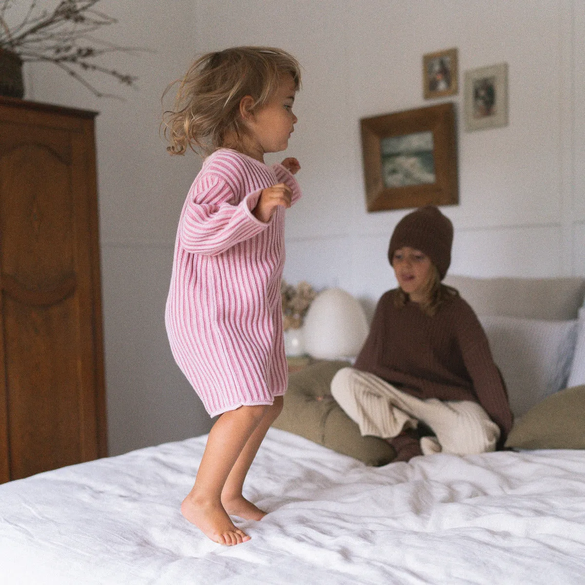 Essential Ribbed Knit L/Slv Romper - Strawberry Stripe