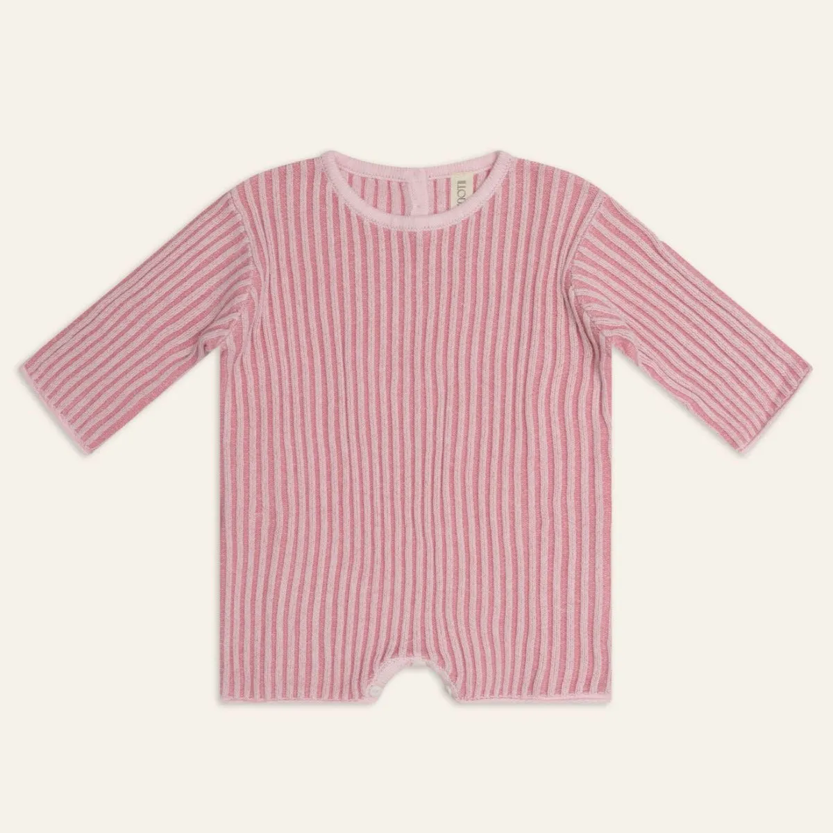 Essential Ribbed Knit L/Slv Romper - Strawberry Stripe