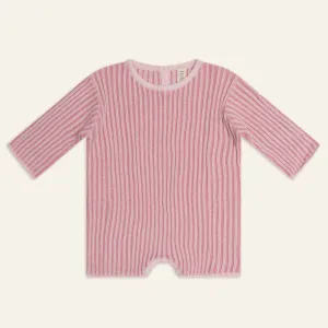 Essential Ribbed Knit L/Slv Romper - Strawberry Stripe