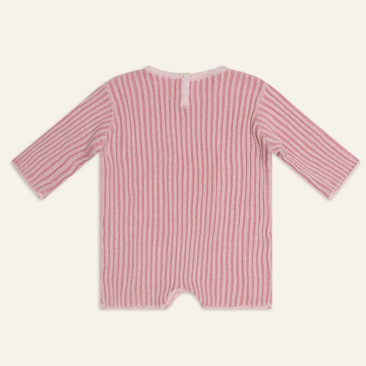 Essential Ribbed Knit L/Slv Romper - Strawberry Stripe