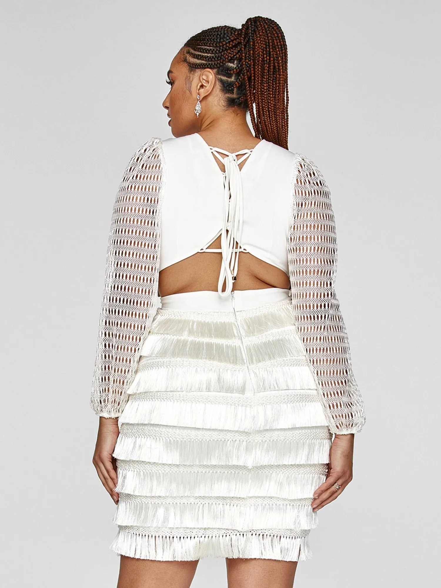 Fashion To Figure - FTF Black Label - Linda Crochet Sleeve Fringe Dress