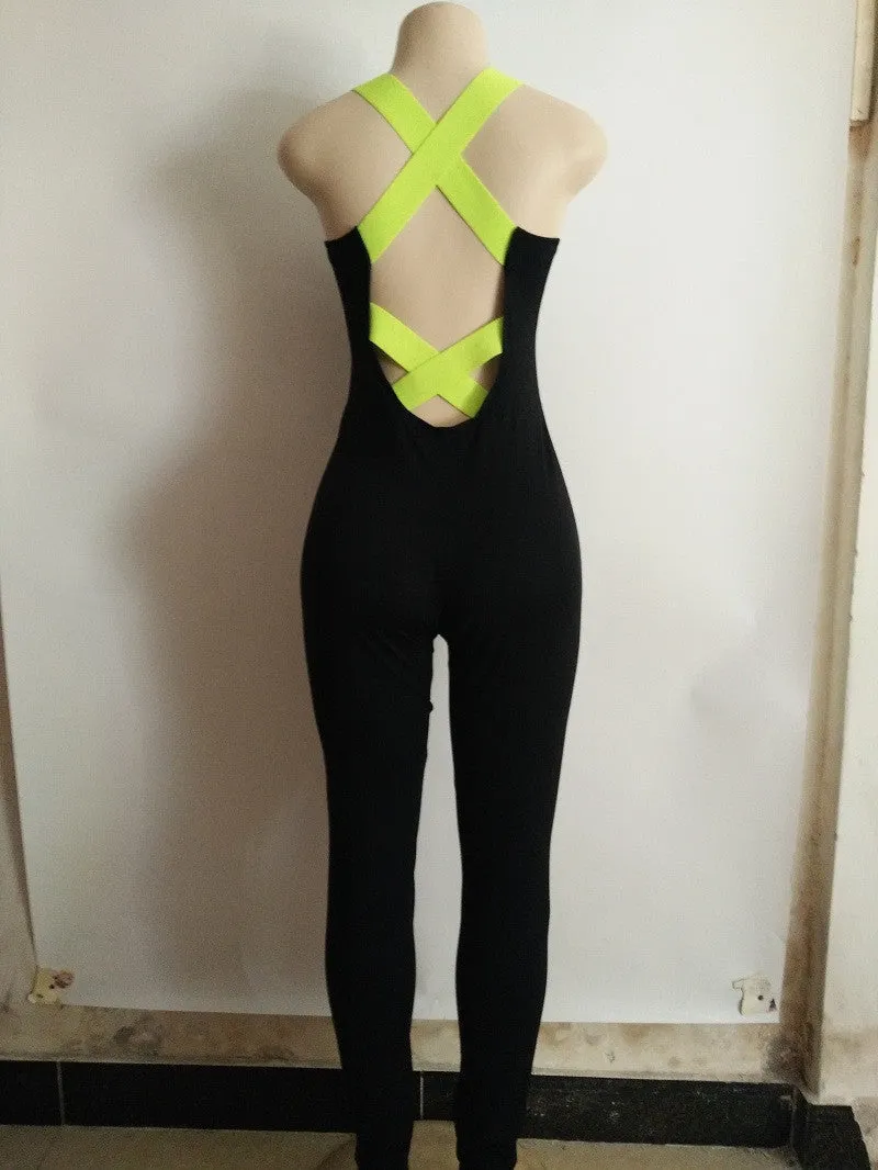 Fashion Women Bandage Stretch Jumpsuit Backless Cross Trousers Ladies Out Wear Plus Size Shealth Slim Jumpsuits