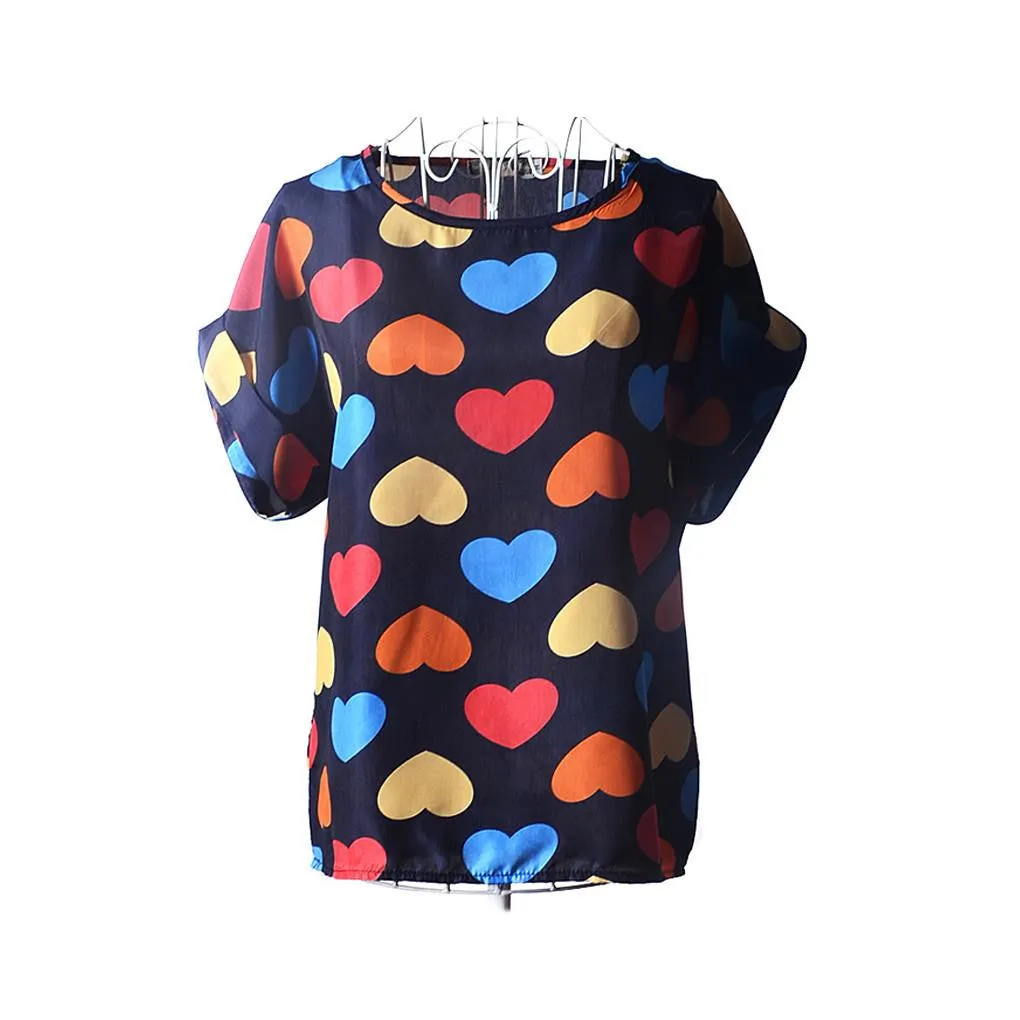 fashion Women Print Chiffon Shirt Vintage Batwing Sleeve casual T Shirts Tops