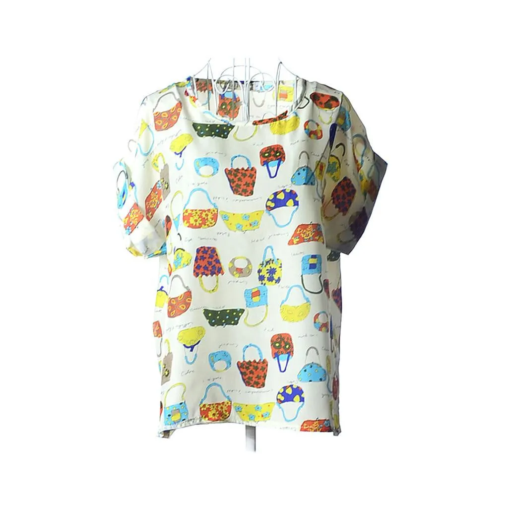 fashion Women Print Chiffon Shirt Vintage Batwing Sleeve casual T Shirts Tops