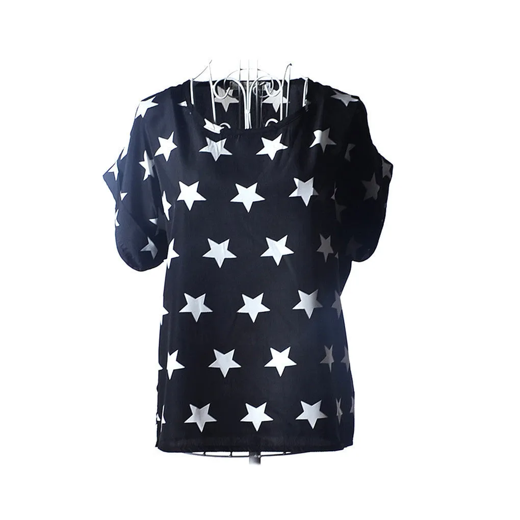 fashion Women Print Chiffon Shirt Vintage Batwing Sleeve casual T Shirts Tops