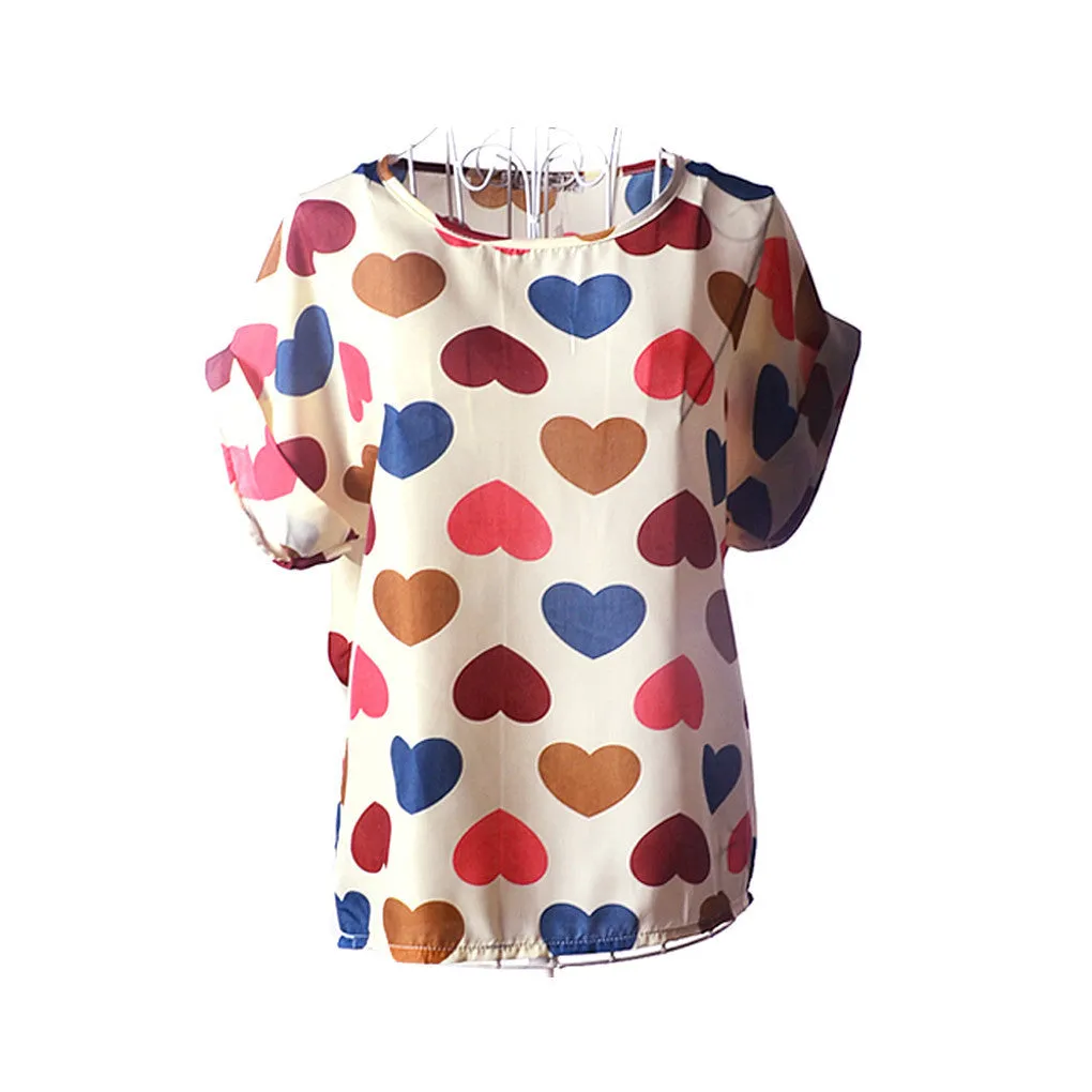 fashion Women Print Chiffon Shirt Vintage Batwing Sleeve casual T Shirts Tops