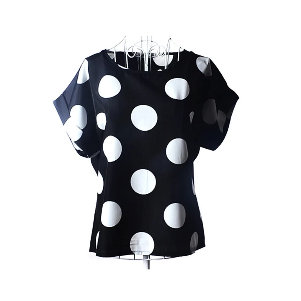 fashion Women Print Chiffon Shirt Vintage Batwing Sleeve casual T Shirts Tops
