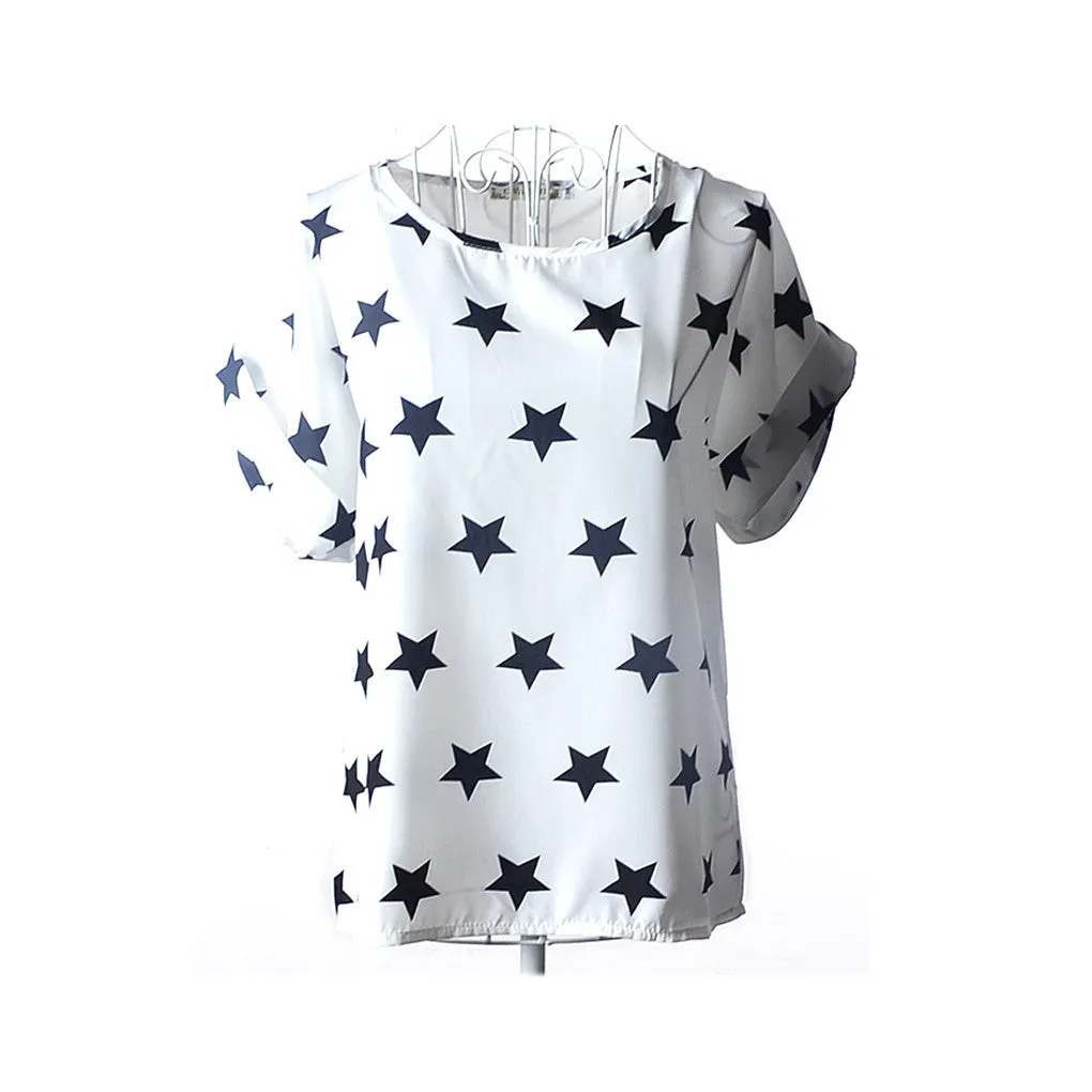 fashion Women Print Chiffon Shirt Vintage Batwing Sleeve casual T Shirts Tops