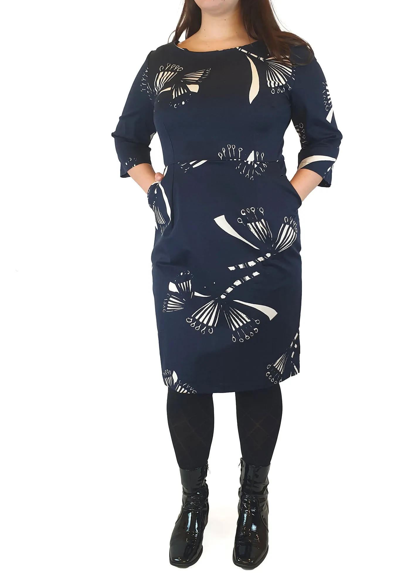 Frock Me Out navy print half length sleeve dress size 16