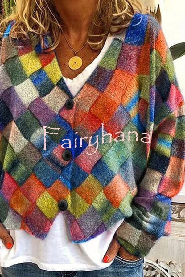 Fun and chic Long Sleeved Cardigan with Fun Printed Buttons