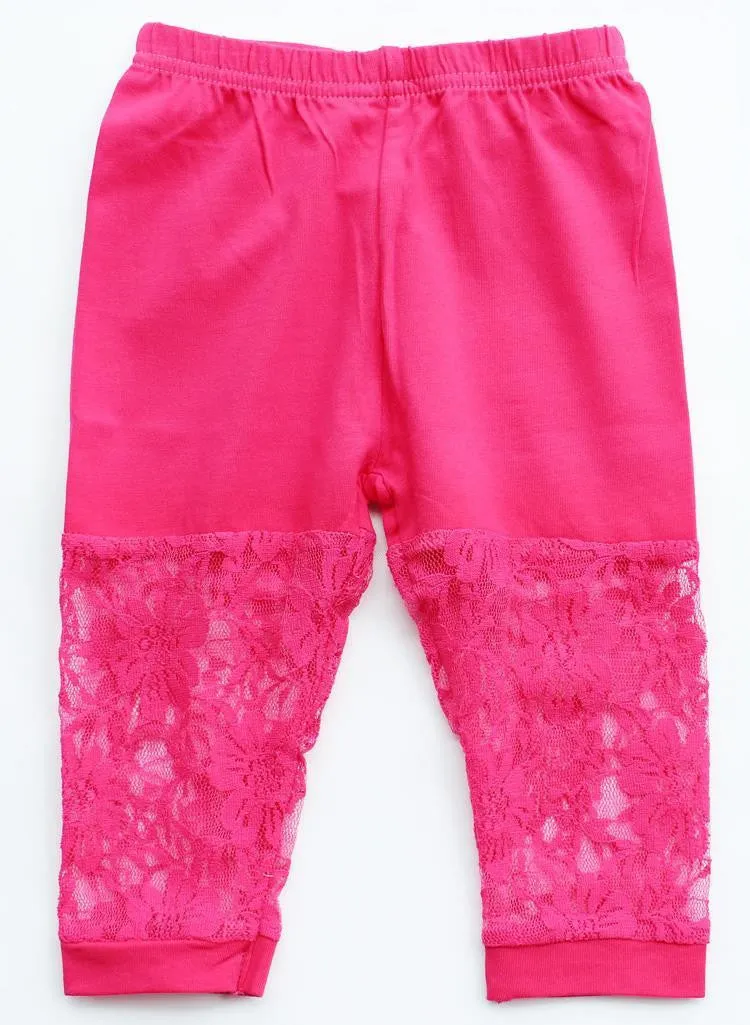 Girls Leggings Summer Style Children's Clothing Calf-length Baby Mesh Spliced Bow Lace Leggings Kid's Pants, Size 100-150