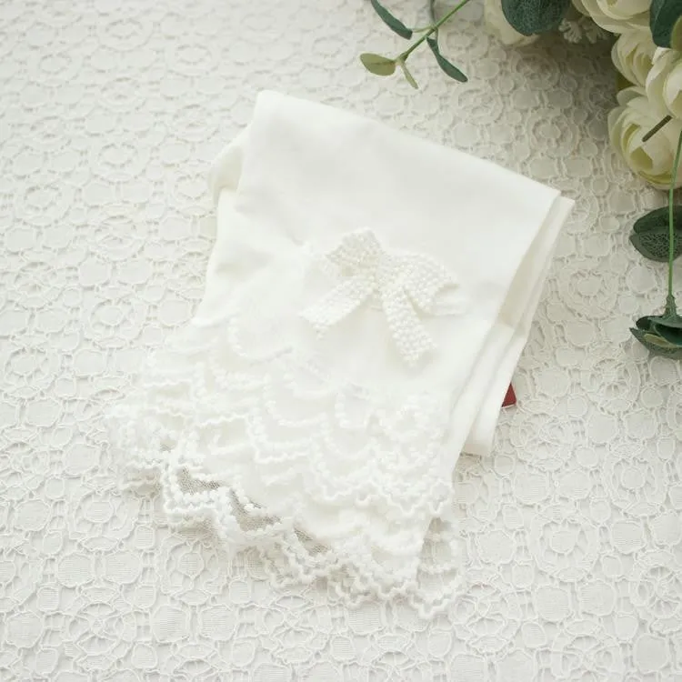 Girls Leggings Summer Style Children's Clothing Calf-length Baby Mesh Spliced Bow Lace Leggings Kid's Pants, Size 100-150