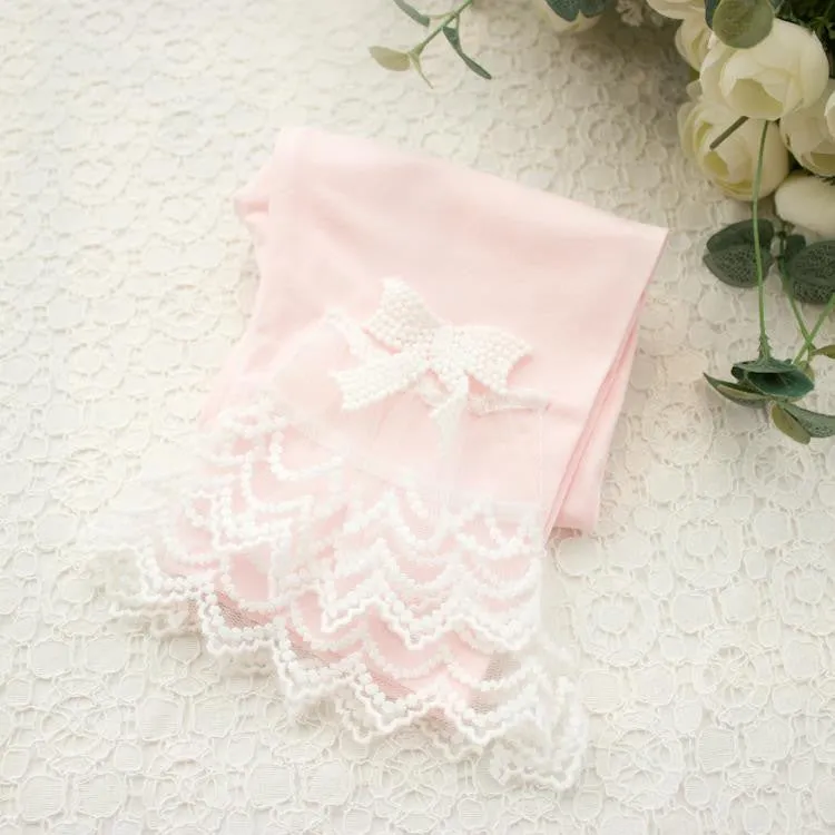 Girls Leggings Summer Style Children's Clothing Calf-length Baby Mesh Spliced Bow Lace Leggings Kid's Pants, Size 100-150