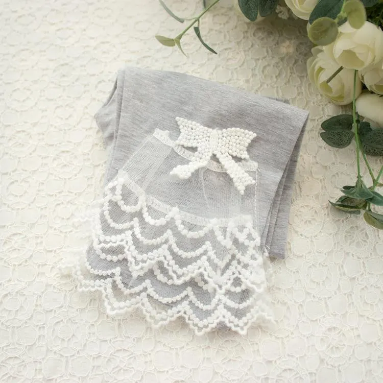 Girls Leggings Summer Style Children's Clothing Calf-length Baby Mesh Spliced Bow Lace Leggings Kid's Pants, Size 100-150