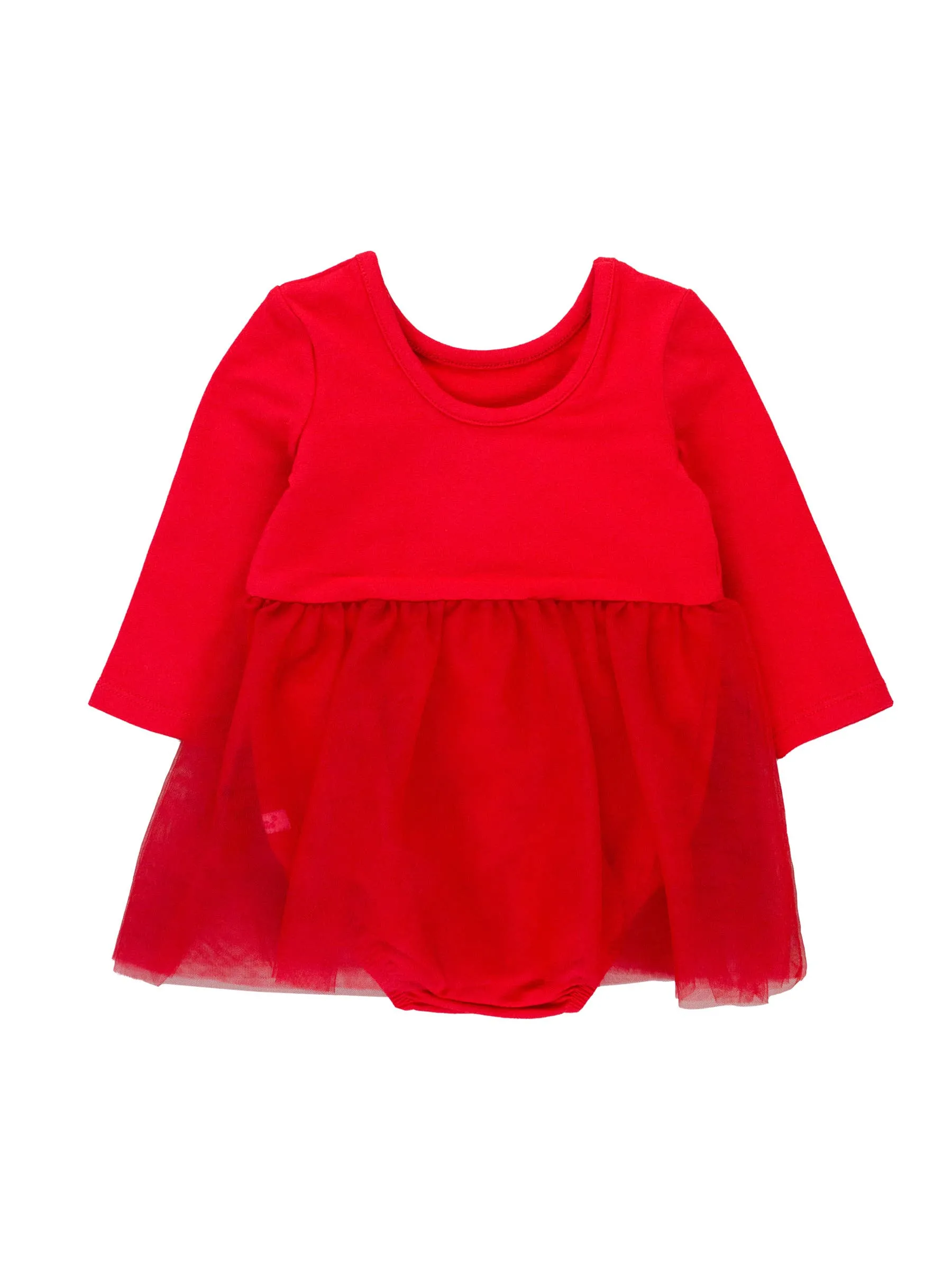 Girls Red Long Sleeve Tulle Skirted Romper