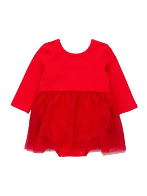 Girls Red Long Sleeve Tulle Skirted Romper