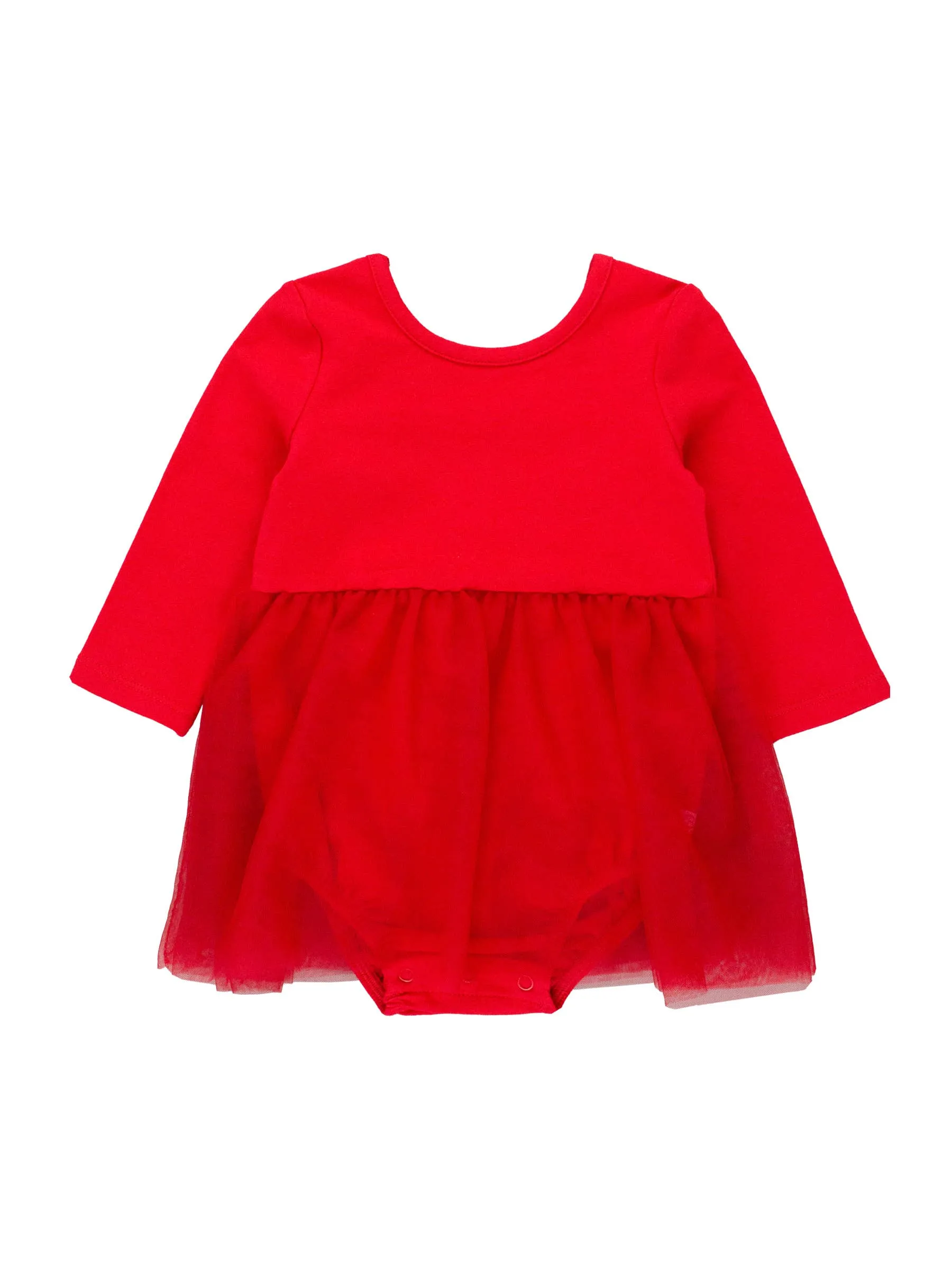 Girls Red Long Sleeve Tulle Skirted Romper
