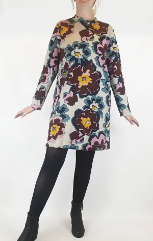 Gorman grey long sleeve tee shirt dress with  large flower print size 14, best fits 12-14