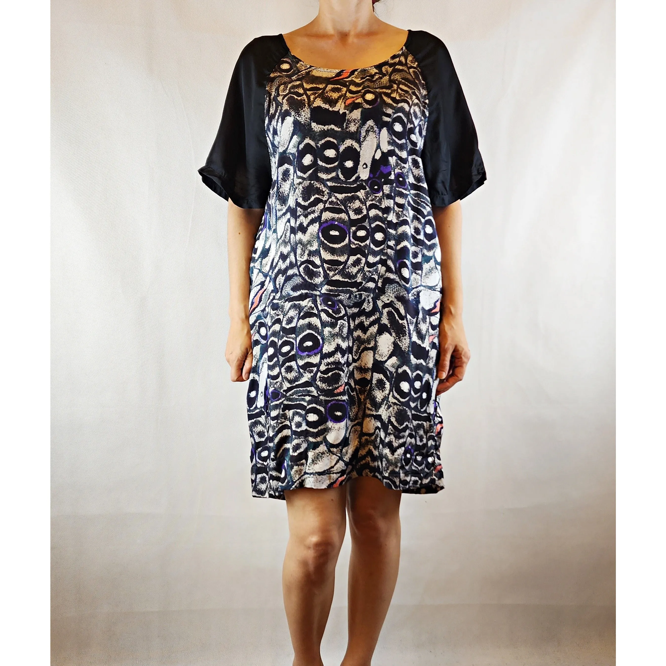 Gorman multi coloured print dress with black sleeves size 8