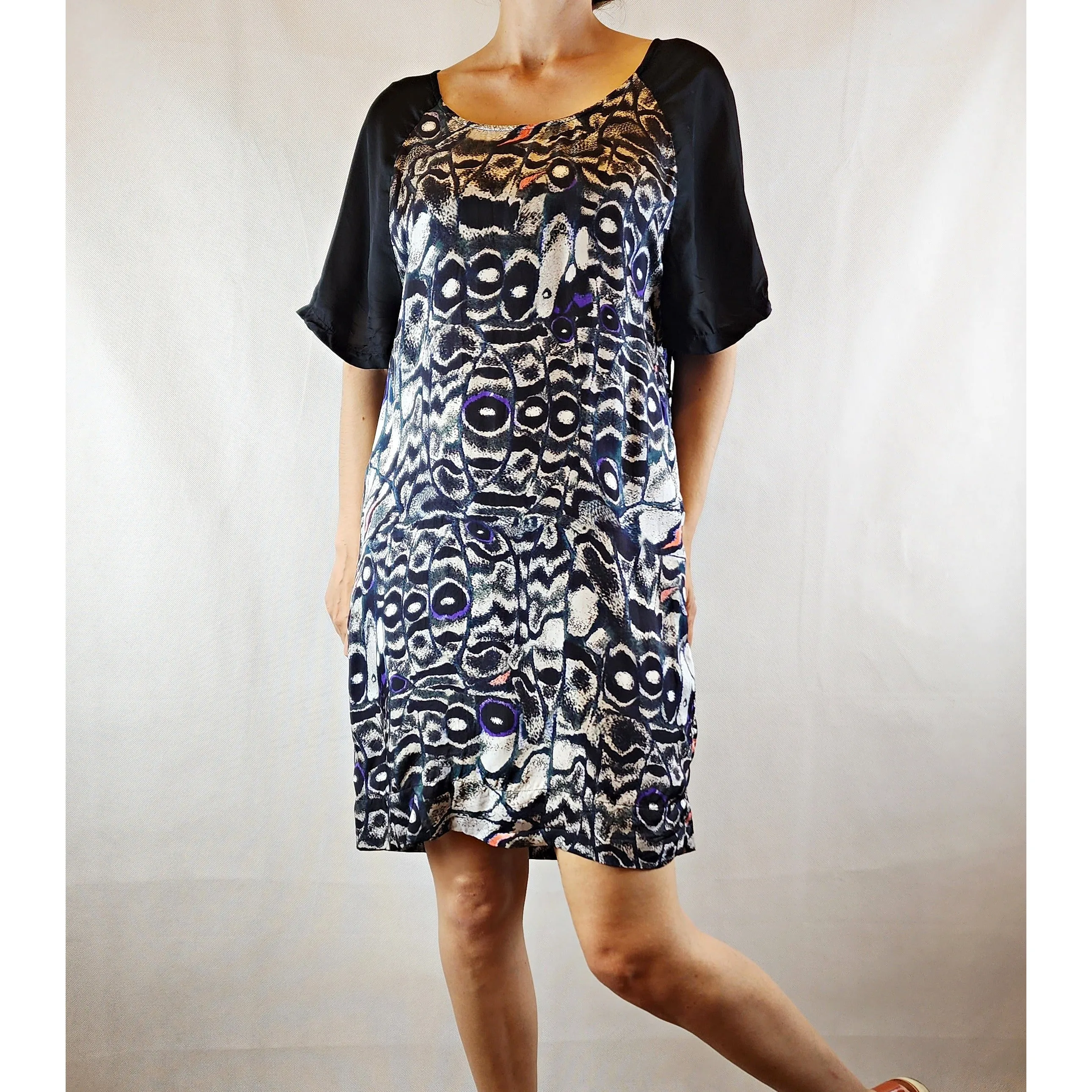 Gorman multi coloured print dress with black sleeves size 8