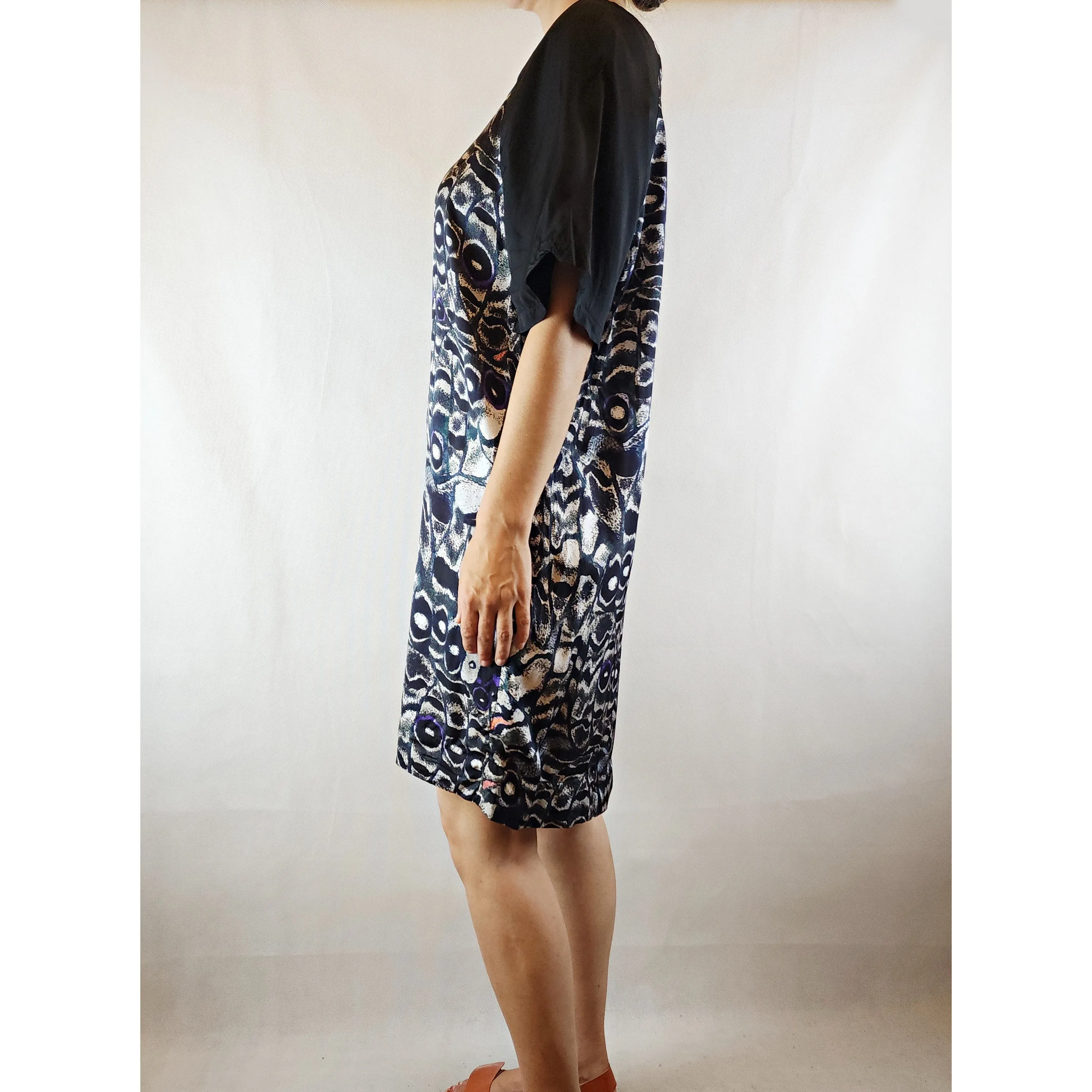 Gorman multi coloured print dress with black sleeves size 8